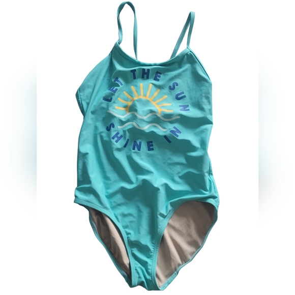 Old Navy Girl's One Piece Swimsuit SIZE XL 11/12 Blue Sun Print Shoulder Straps - Picture 4 of 14